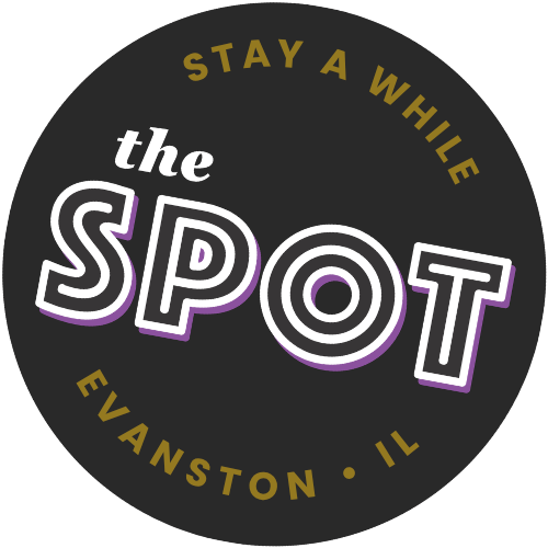 The Spot Evanston logo with location and tagline White