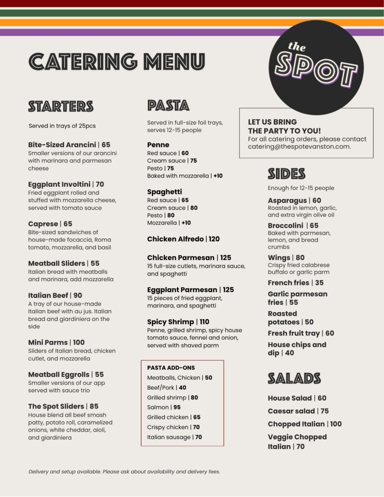 Evanston Catering Menu from The Spot